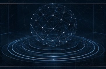 Abstract render of LaplacianOS's graph runtime as a glowing node sphere